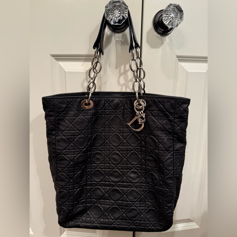 Authentic CHRISTIAN DIOR Cannage Quilted Large Soft Lady Dior Tote